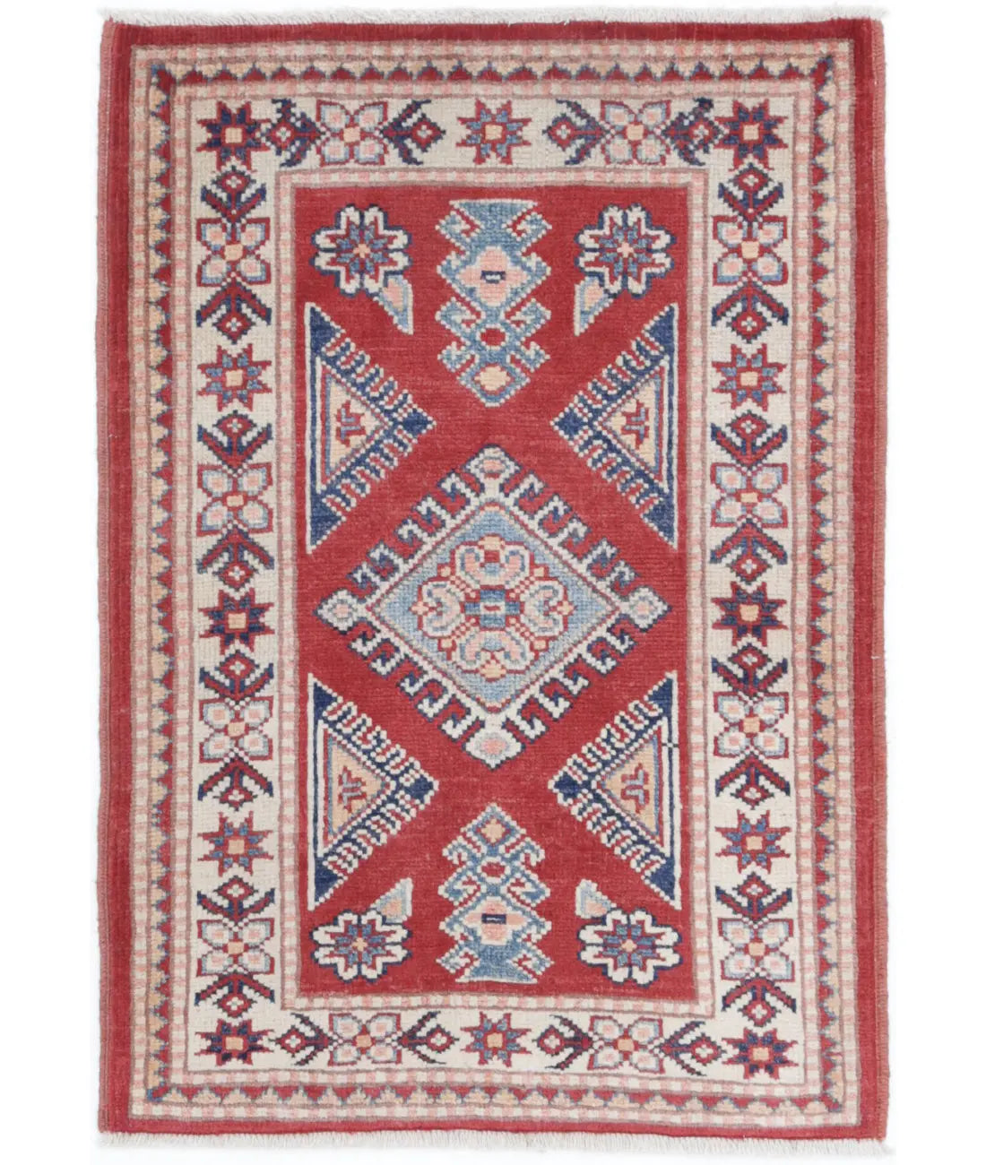 Tapis tribal en laine Kazak noué à la main - 2'0'' x 3'0''