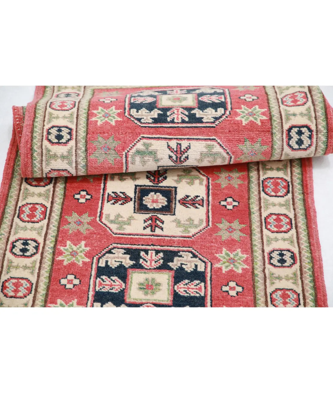 Hand Knotted Tribal Kazak Wool Rug - 2'0'' x 5'9''