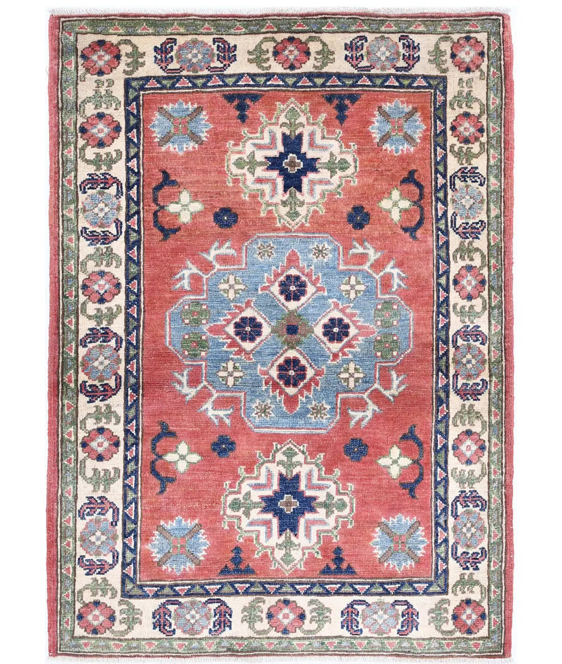 Hand Knotted Tribal Kazak Wool Rug - 2&#39;10&#39;&#39; x 4&#39;0&#39;&#39;