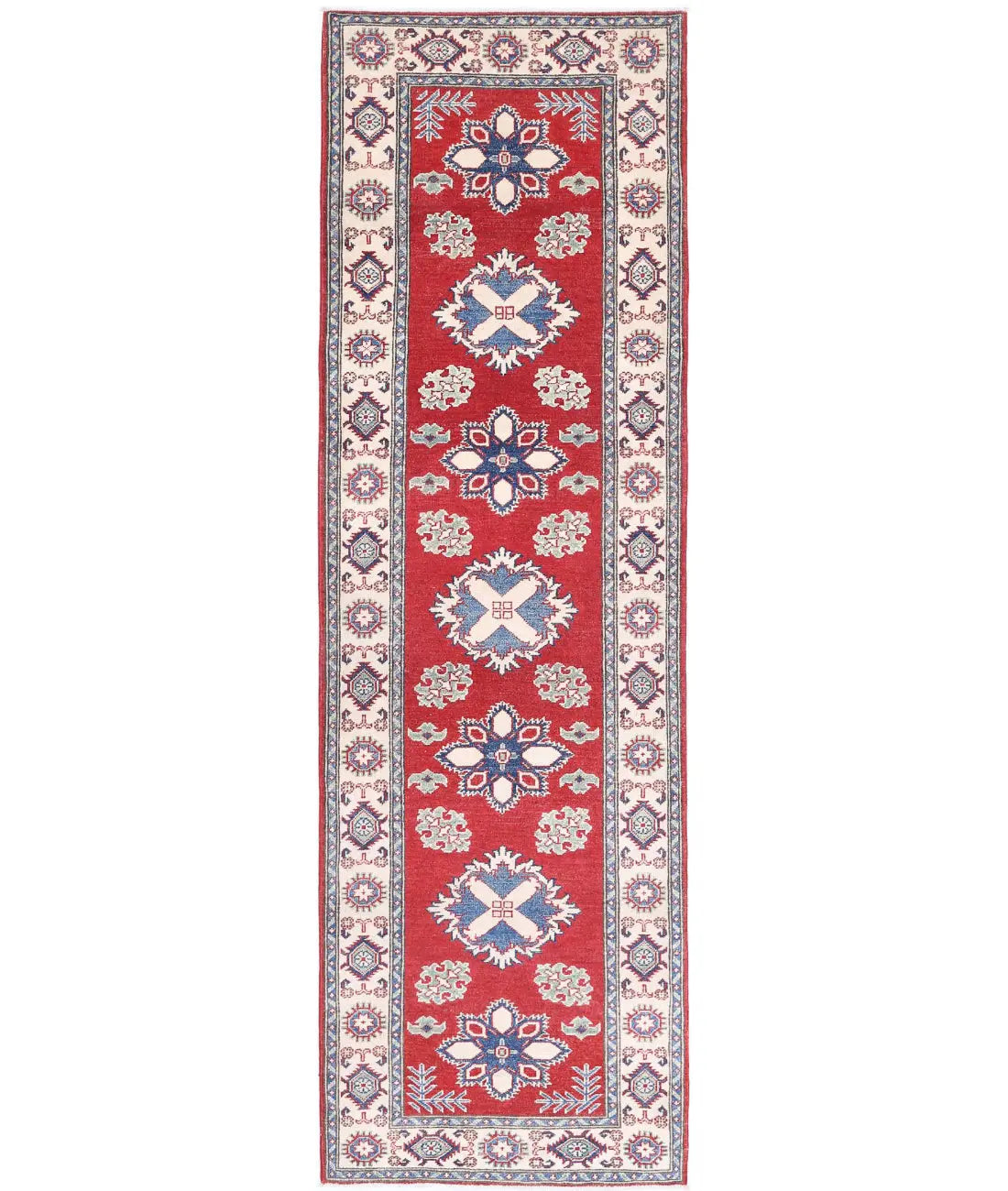 Hand Knotted Tribal Kazak Wool Rug - 2&#39;10&#39;&#39; x 9&#39;9&#39;&#39;