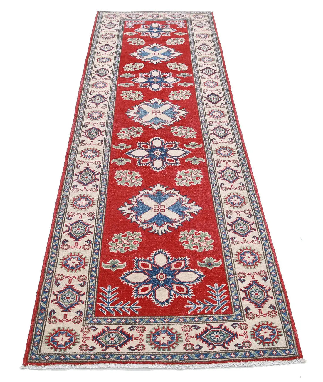 Hand Knotted Tribal Kazak Wool Rug - 2'10'' x 9'9''