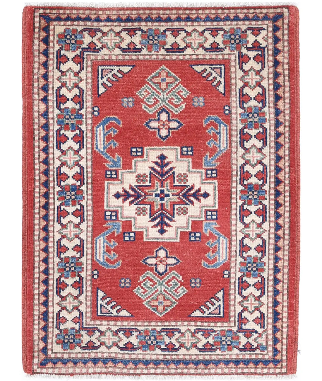 Hand Knotted Tribal Kazak Wool Rug - 2&#39;1&#39;&#39; x 2&#39;10&#39;&#39;