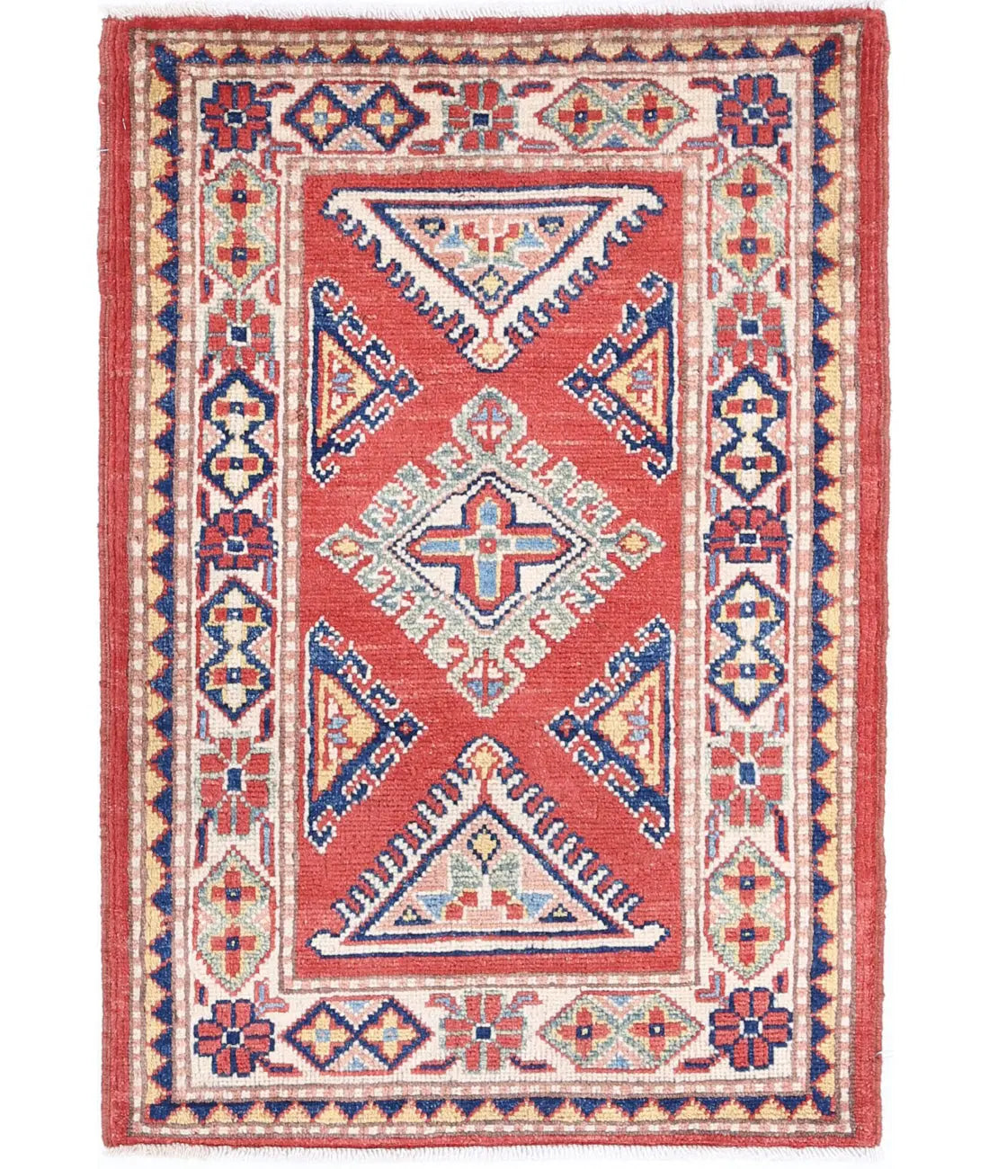 Tapis tribal en laine Kazak noué à la main - 2'1'' x 3'1''