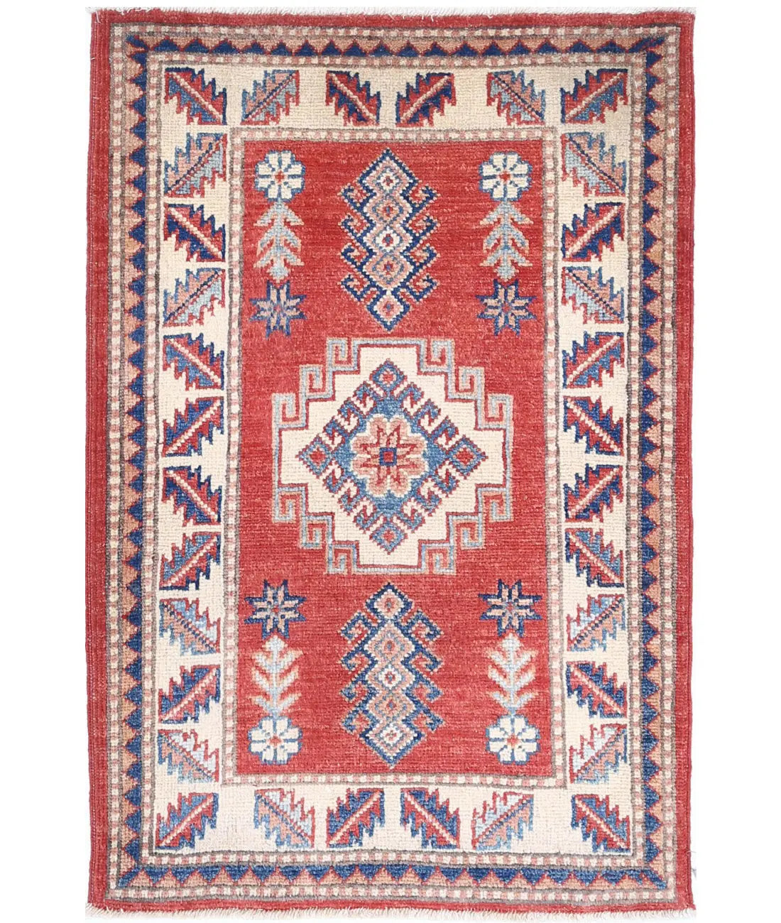 Hand Knotted Tribal Kazak Wool Rug - 2'2'' x 3'4''