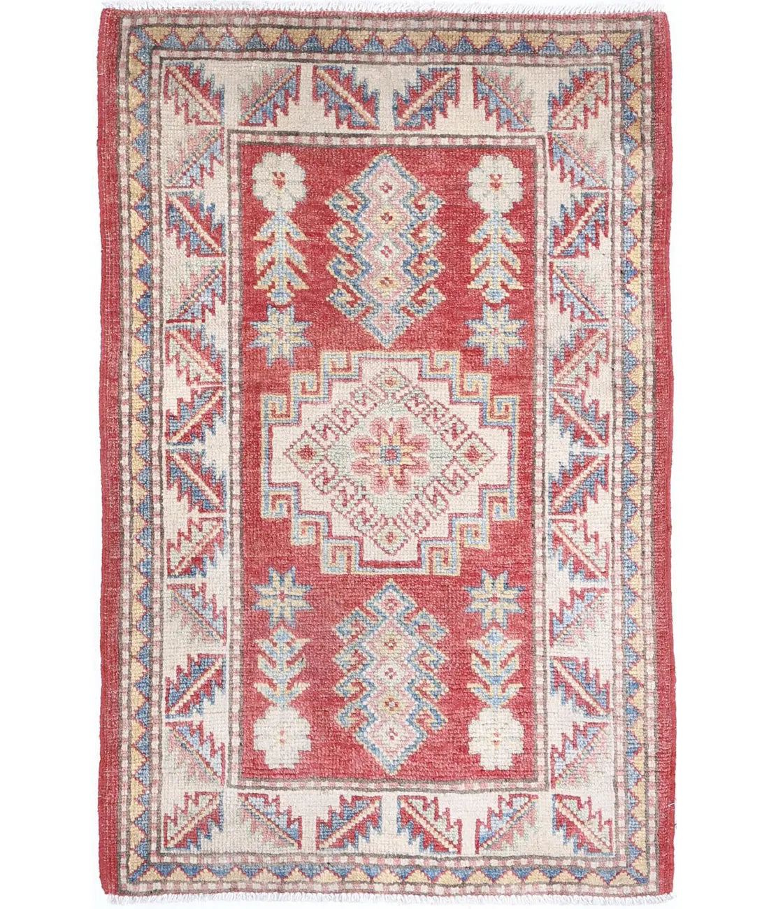 Hand Knotted Tribal Kazak Wool Rug - 2&#39;2&#39;&#39; x 3&#39;7&#39;&#39;