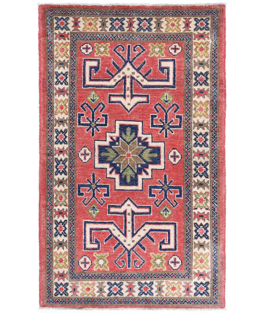 Hand Knotted Tribal Kazak Wool Rug - 2'5'' x 4'5''