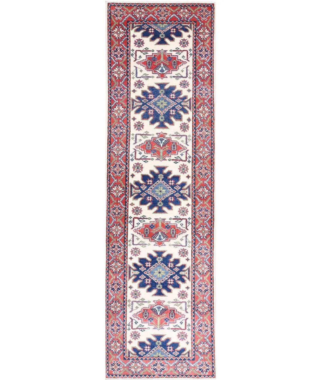 Hand Knotted Tribal Kazak Wool Rug - 2&#39;6&#39;&#39; x 9&#39;7&#39;&#39;