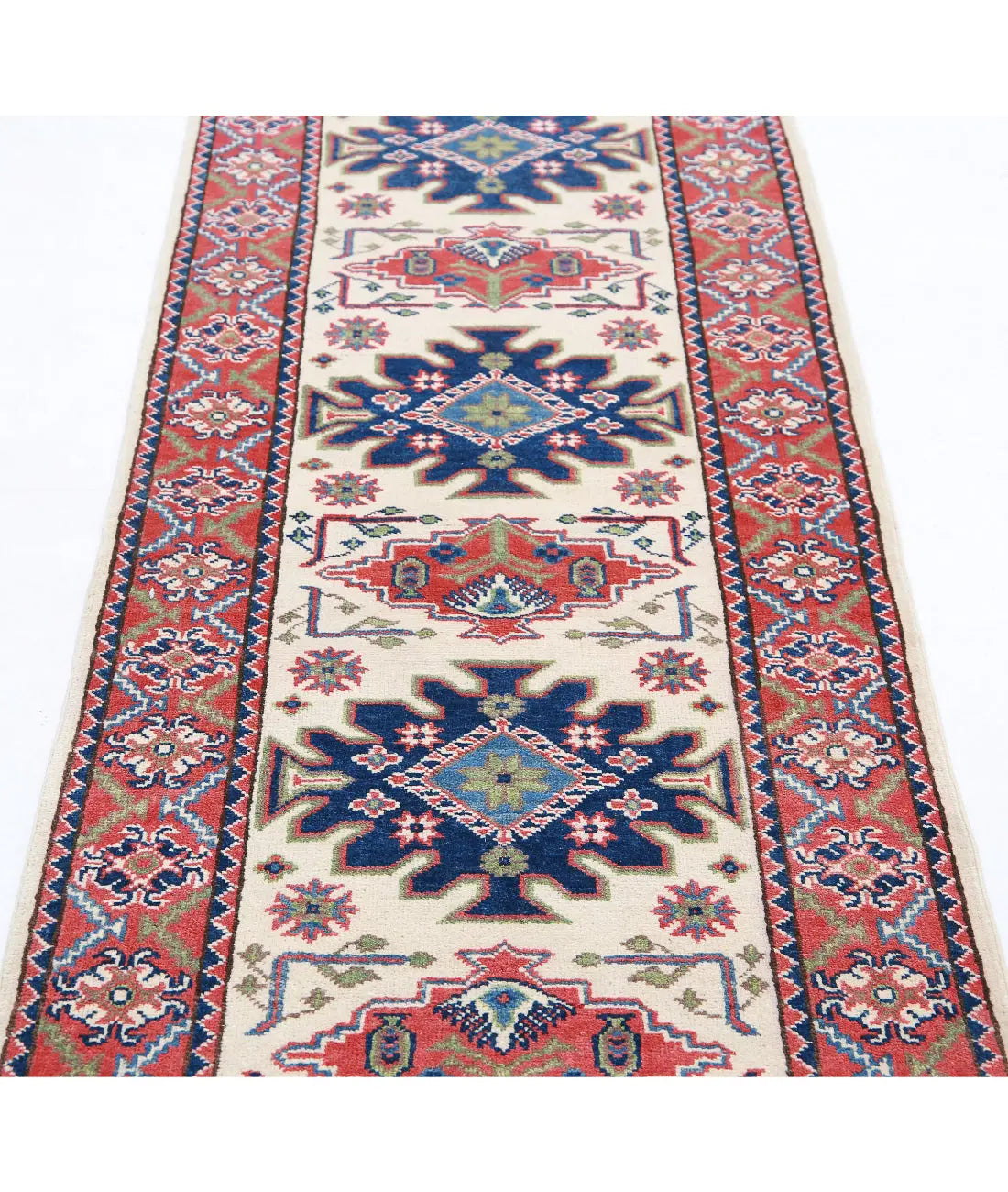 Hand Knotted Tribal Kazak Wool Rug - 2'6'' x 9'7''