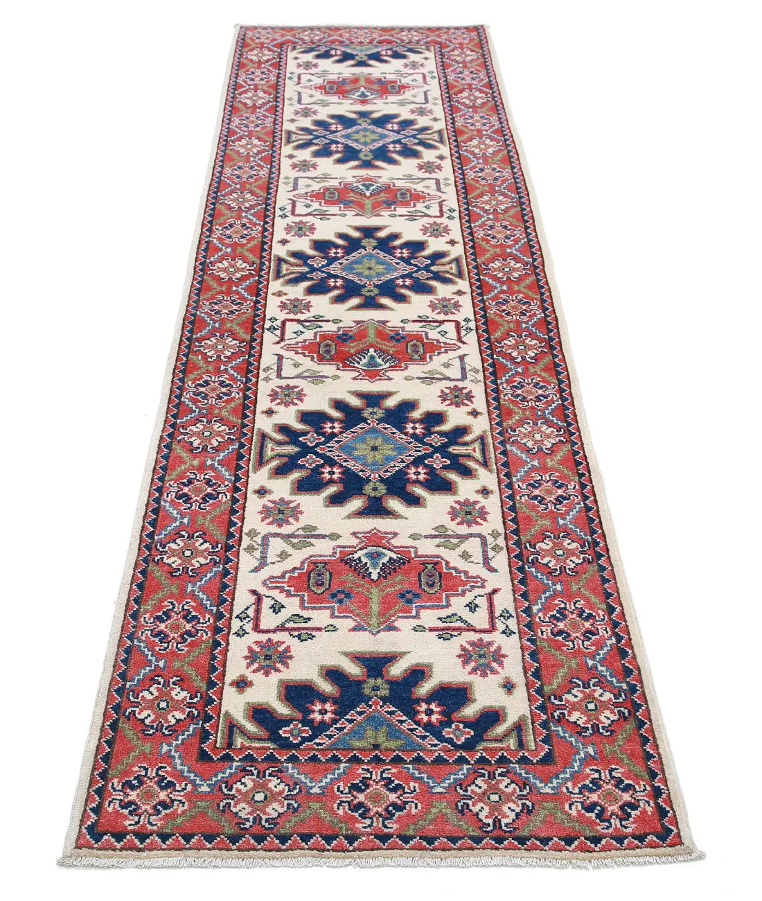 Hand Knotted Tribal Kazak Wool Rug - 2'6'' x 9'7''