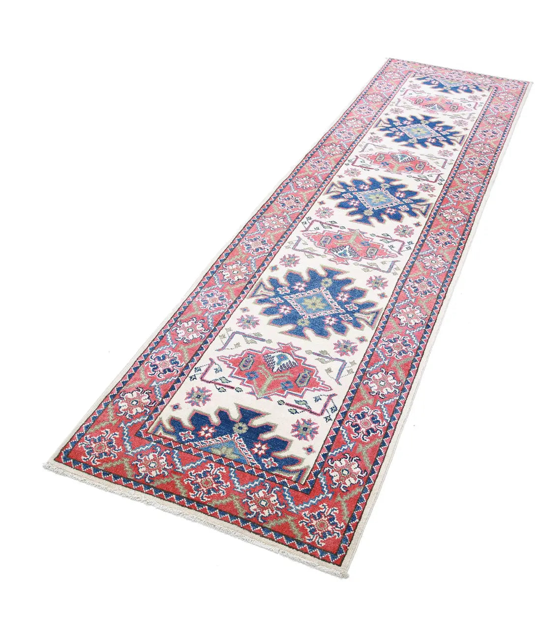 Hand Knotted Tribal Kazak Wool Rug - 2'6'' x 9'7''