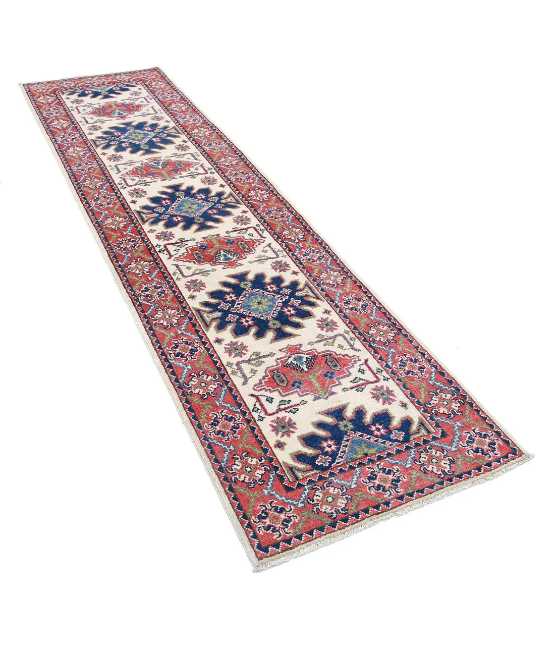 Hand Knotted Tribal Kazak Wool Rug - 2'6'' x 9'7''