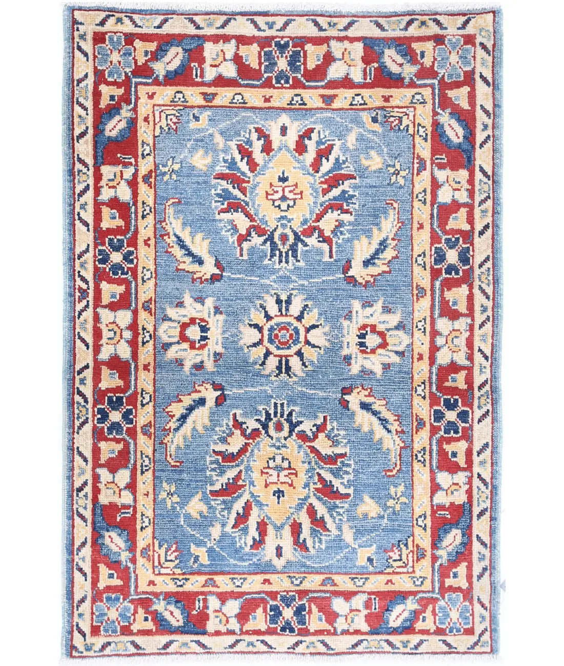 Hand Knotted Tribal Kazak Wool Rug - 2&#39;7&#39;&#39; x 3&#39;10&#39;&#39;