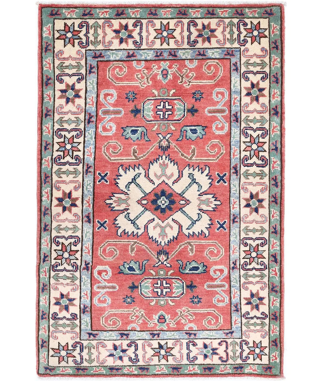 Hand Knotted Tribal Kazak Wool Rug - 2&#39;7&#39;&#39; x 3&#39;11&#39;&#39;