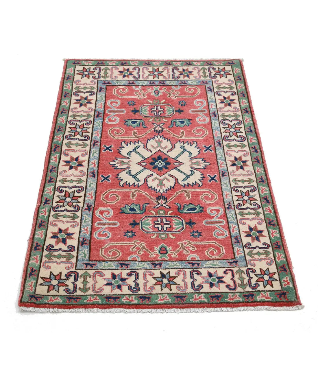 Hand Knotted Tribal Kazak Wool Rug - 2'7'' x 3'11''