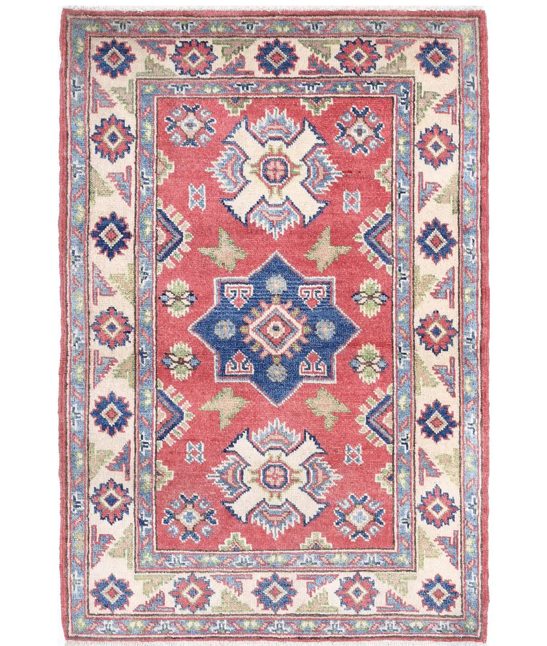 Hand Knotted Tribal Kazak Wool Rug - 2'7'' x 3'11''