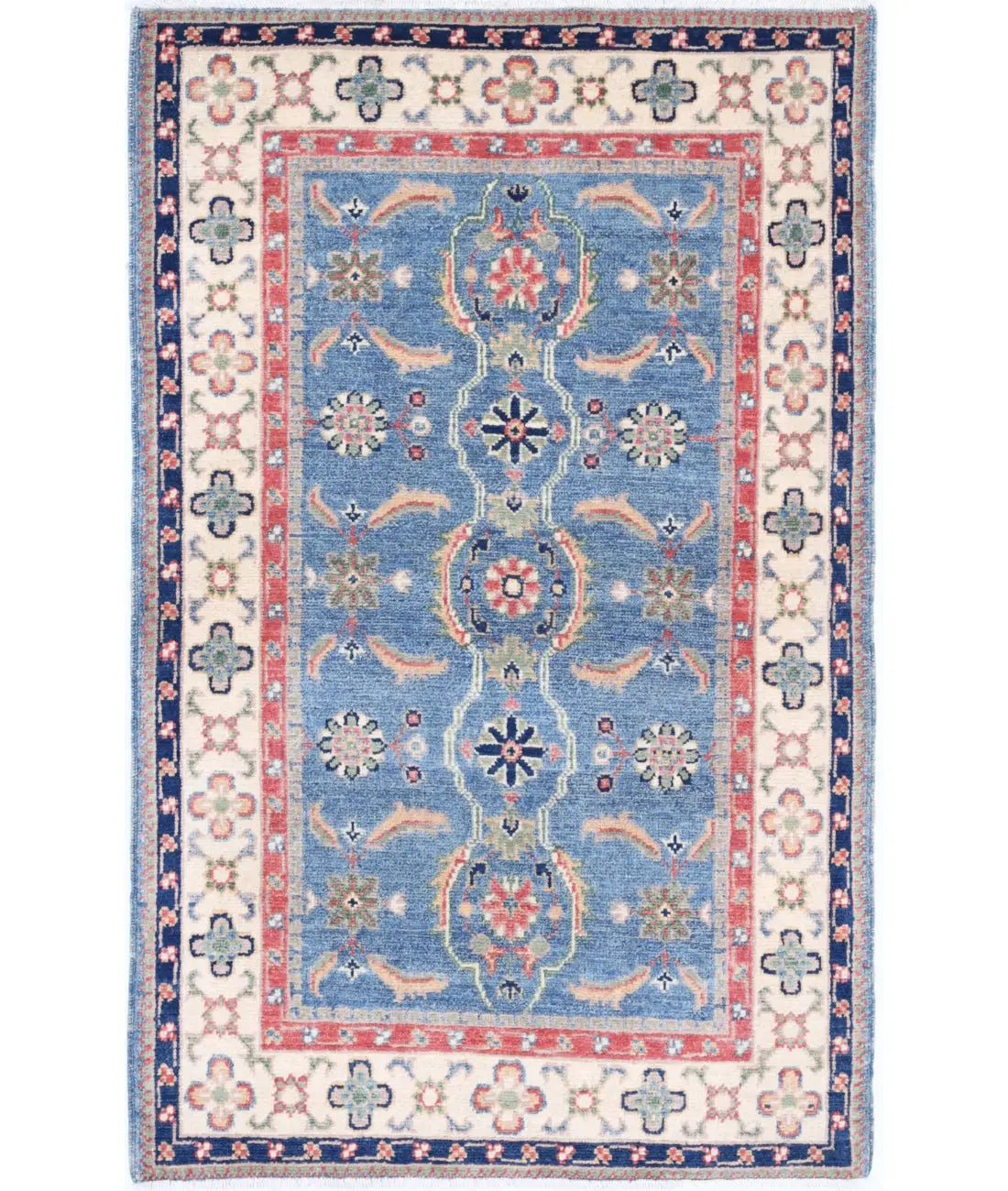 Hand Knotted Tribal Kazak Wool Rug - 2&#39;7&#39;&#39; x 4&#39;1&#39;&#39;