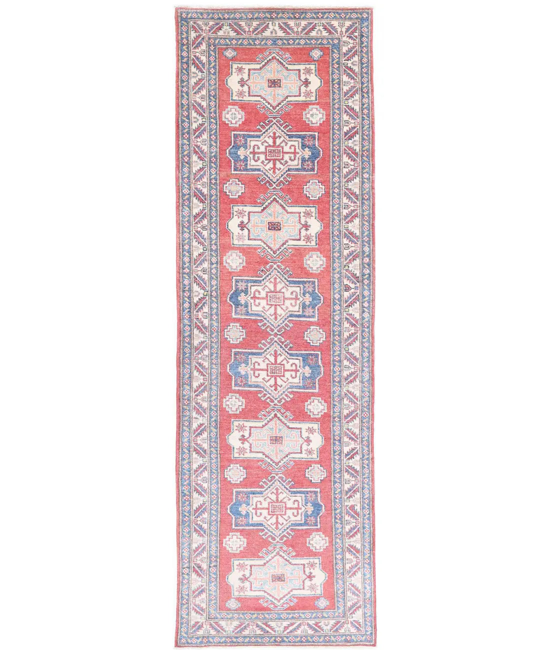 Hand Knotted Tribal Kazak Wool Rug - 2'7'' x 9'0''