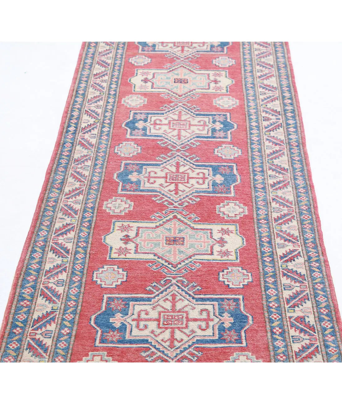 Hand Knotted Tribal Kazak Wool Rug - 2'7'' x 9'0''