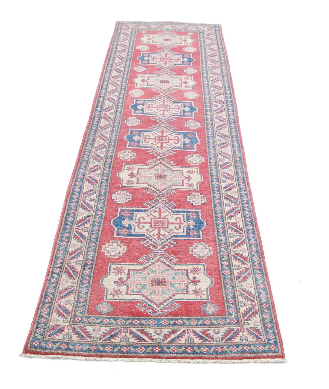 Hand Knotted Tribal Kazak Wool Rug - 2'7'' x 9'0''