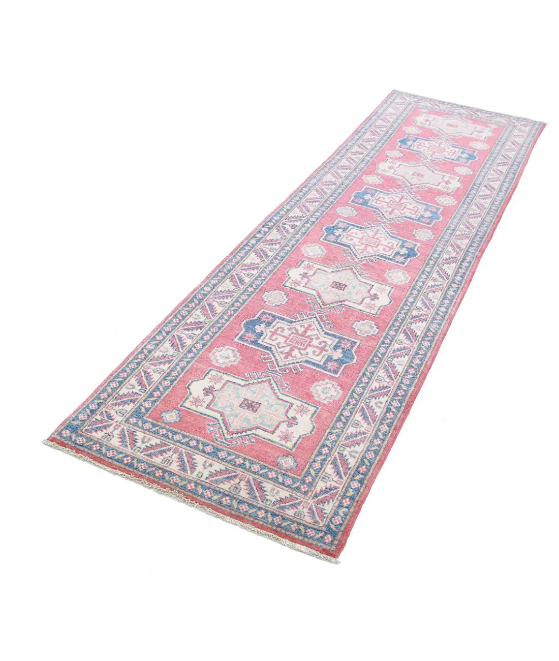 Hand Knotted Tribal Kazak Wool Rug - 2'7'' x 9'0''