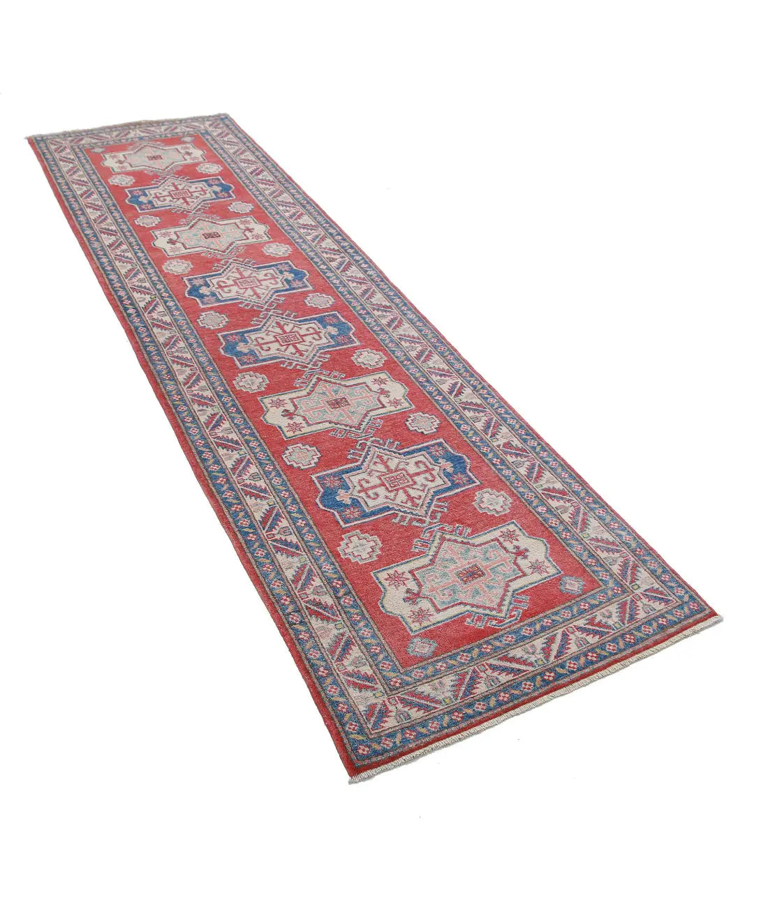 Hand Knotted Tribal Kazak Wool Rug - 2'7'' x 9'0''