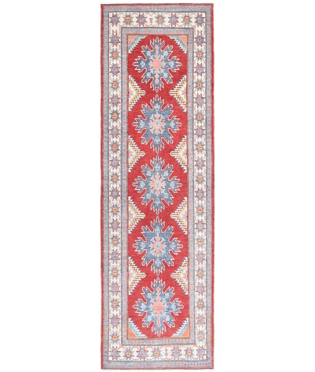 Hand Knotted Tribal Kazak Wool Rug - 2&#39;7&#39;&#39; x 9&#39;2&#39;&#39;