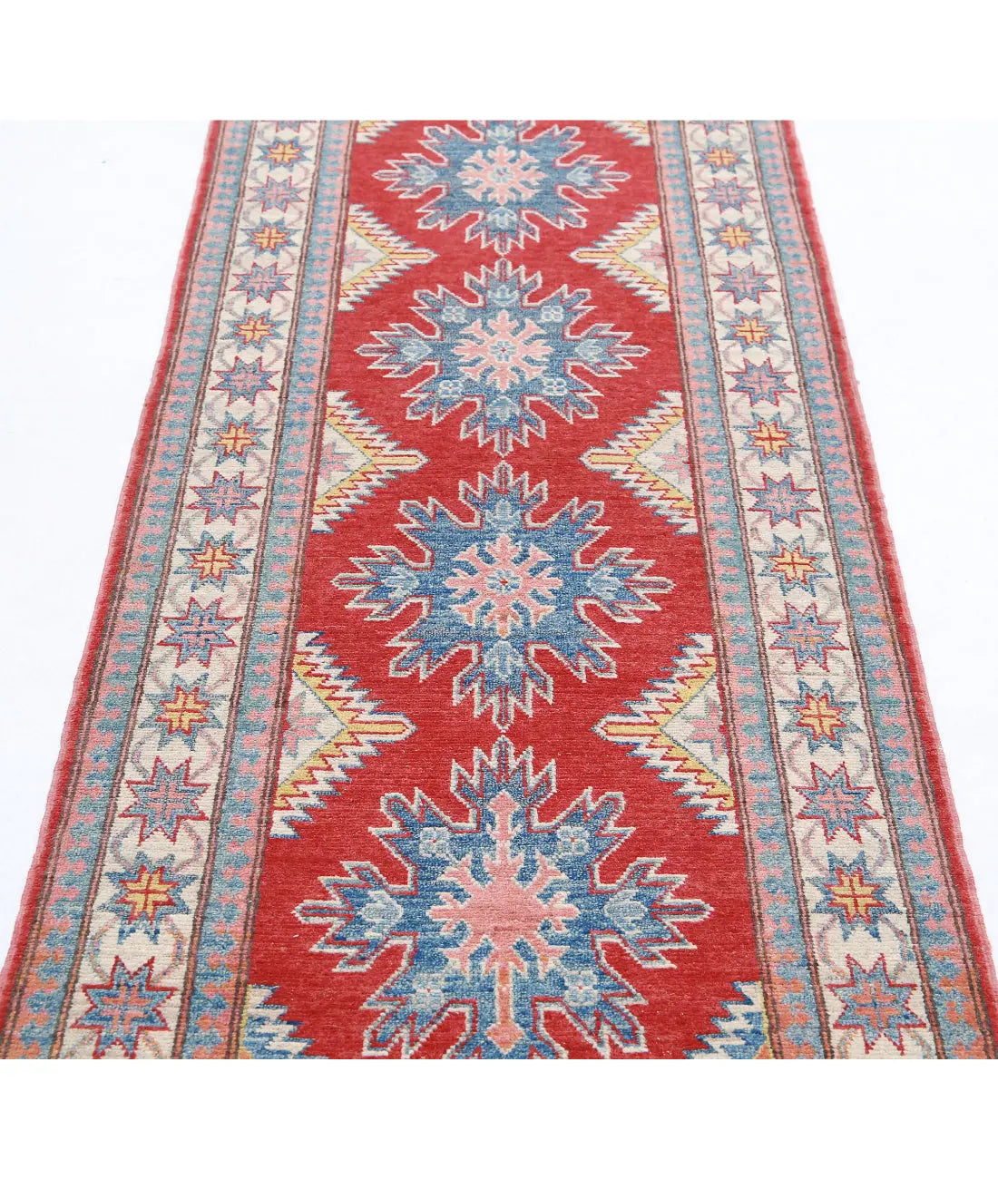 Hand Knotted Tribal Kazak Wool Rug - 2'7'' x 9'2''