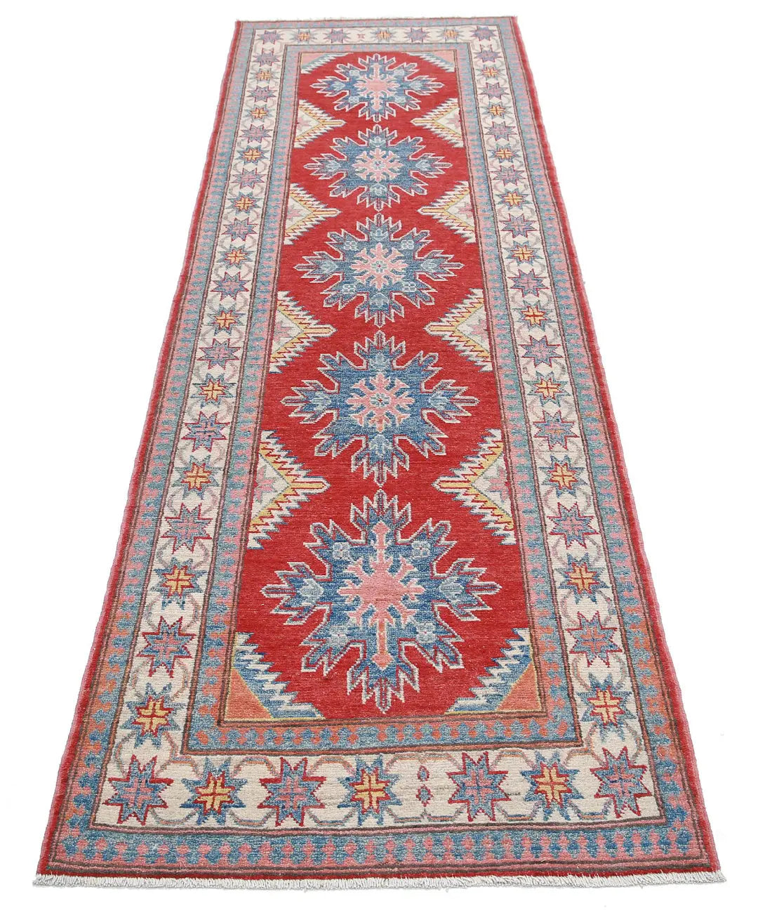 Hand Knotted Tribal Kazak Wool Rug - 2'7'' x 9'2''