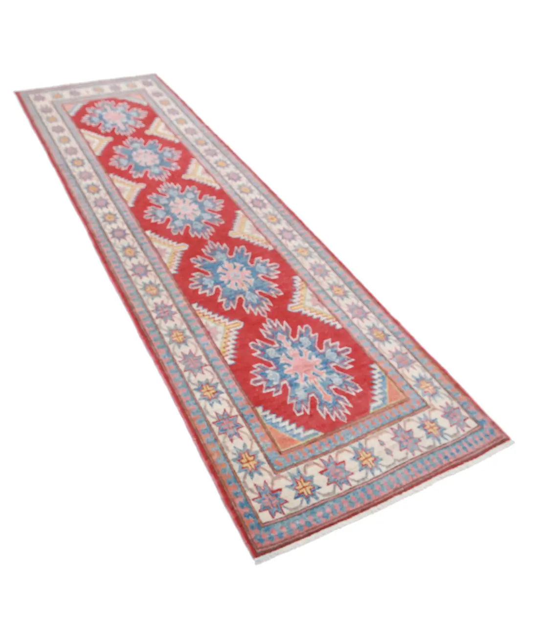 Hand Knotted Tribal Kazak Wool Rug - 2'7'' x 9'2''