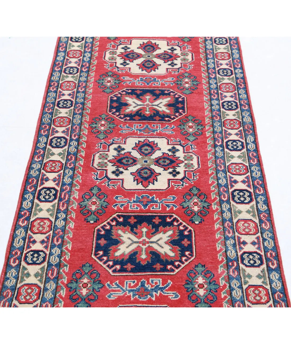 Hand Knotted Tribal Kazak Wool Rug - 2'7'' x 9'4''