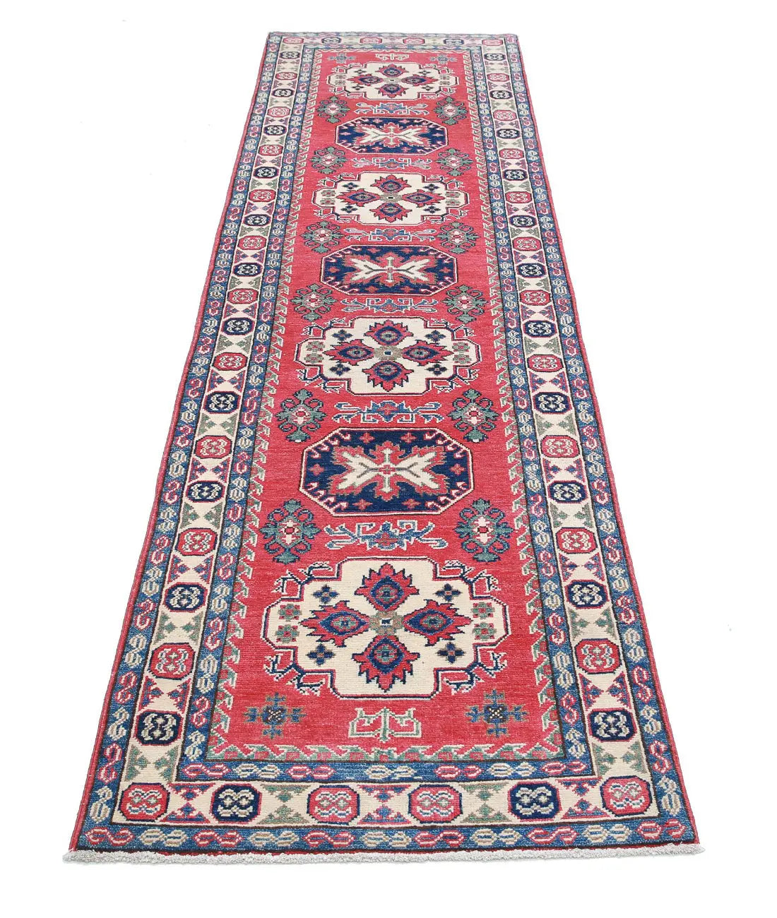 Hand Knotted Tribal Kazak Wool Rug - 2'7'' x 9'4''