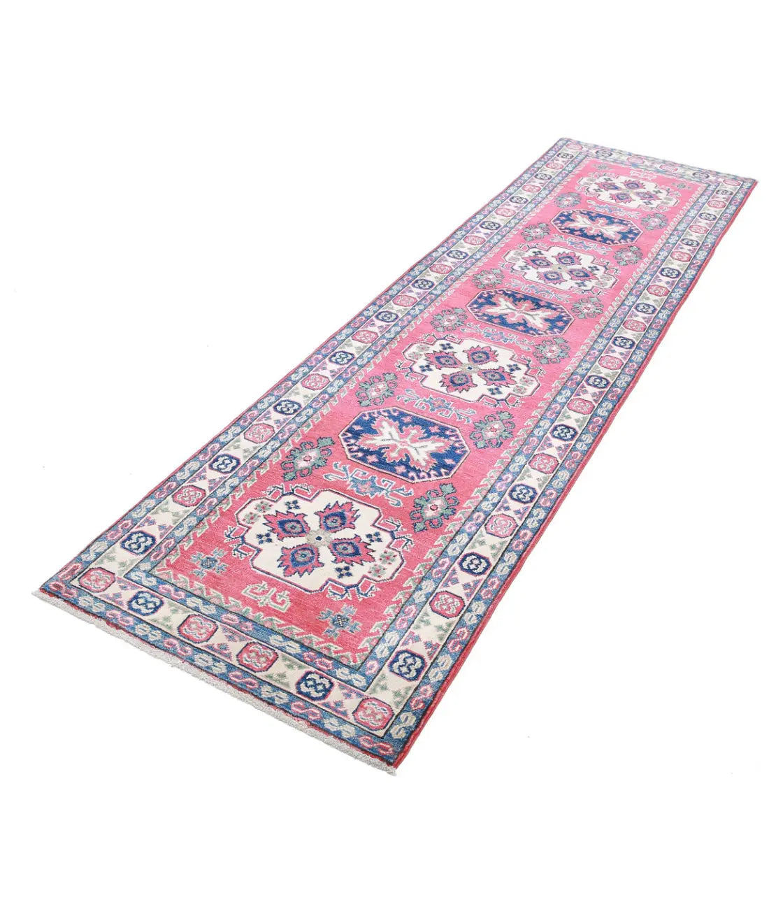 Hand Knotted Tribal Kazak Wool Rug - 2'7'' x 9'4''