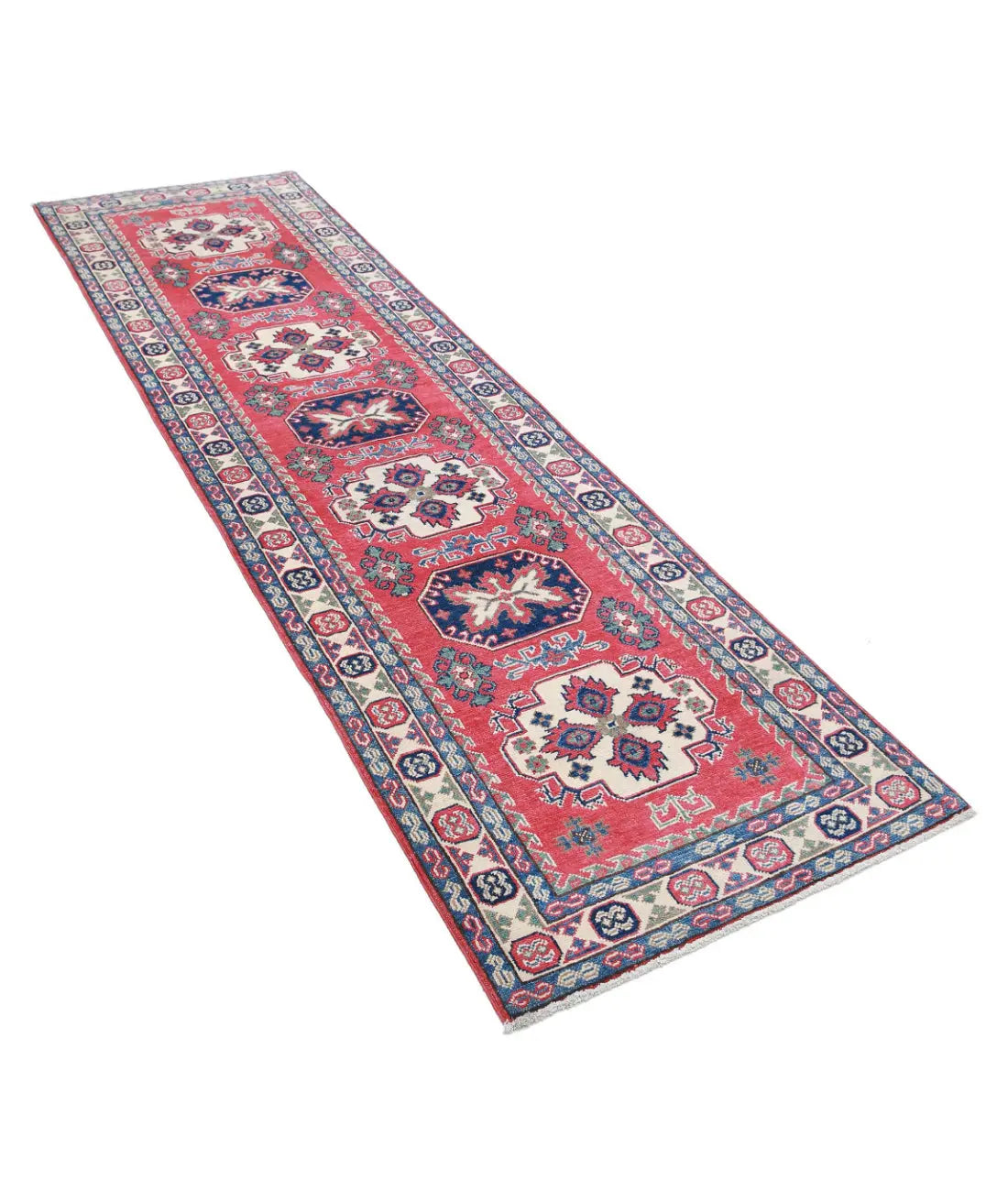 Hand Knotted Tribal Kazak Wool Rug - 2'7'' x 9'4''