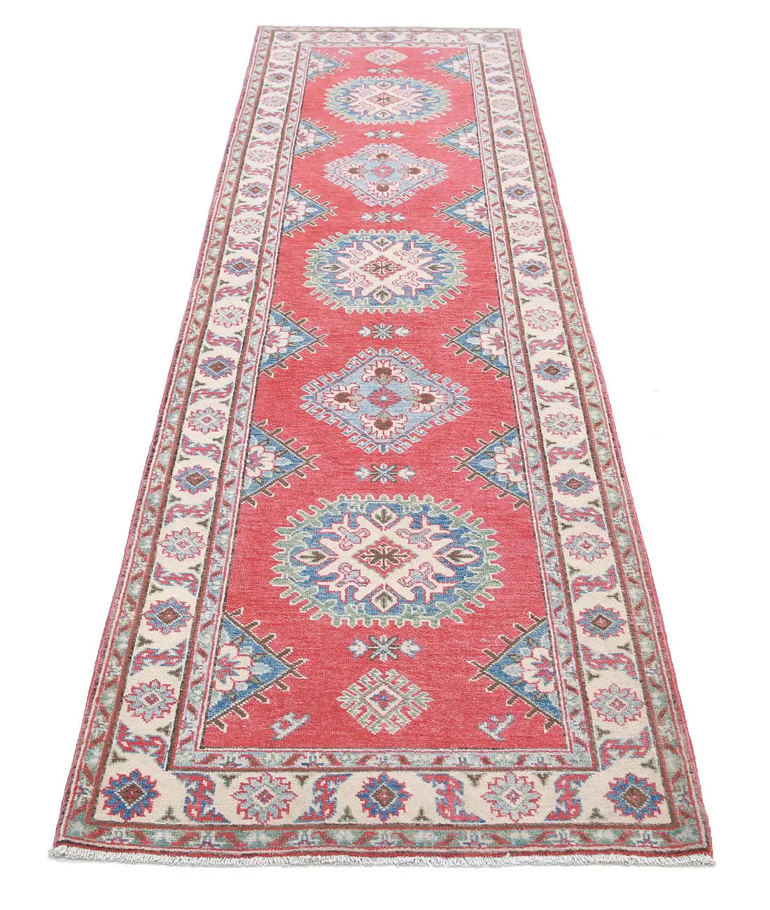 Hand Knotted Tribal Kazak Wool Rug - 2'7'' x 9'7''