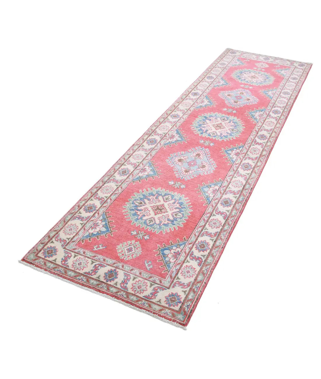 Hand Knotted Tribal Kazak Wool Rug - 2'7'' x 9'7''