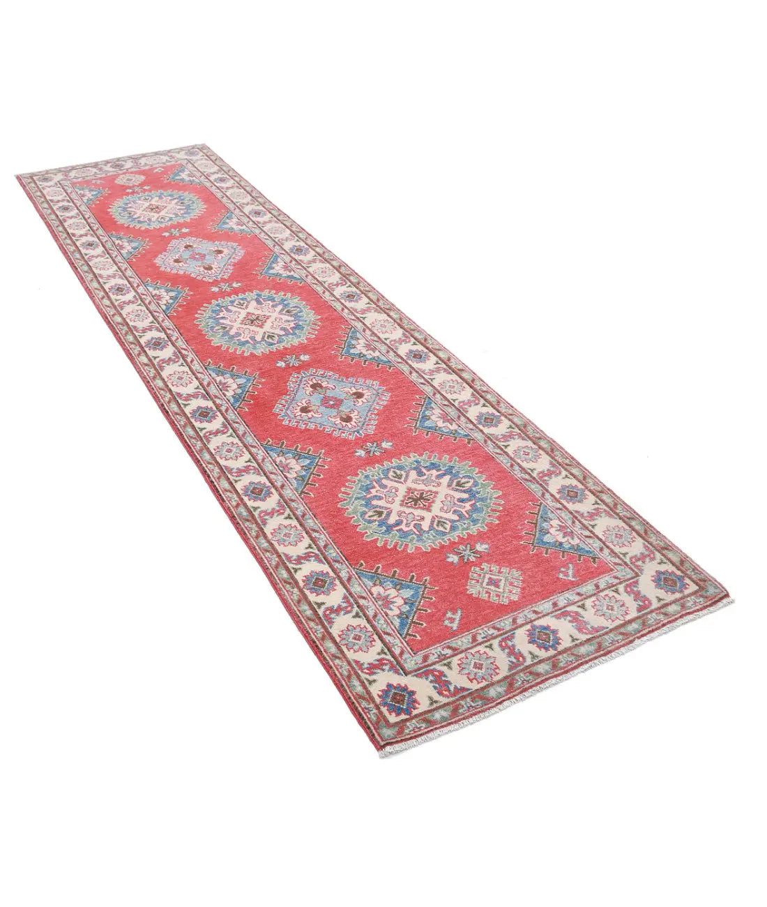 Hand Knotted Tribal Kazak Wool Rug - 2'7'' x 9'7''