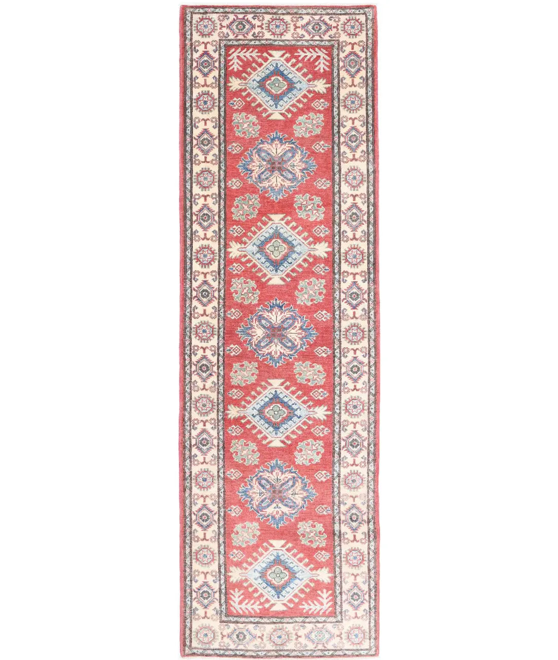 Hand Knotted Tribal Kazak Wool Rug - 2&#39;7&#39;&#39; x 9&#39;7&#39;&#39;