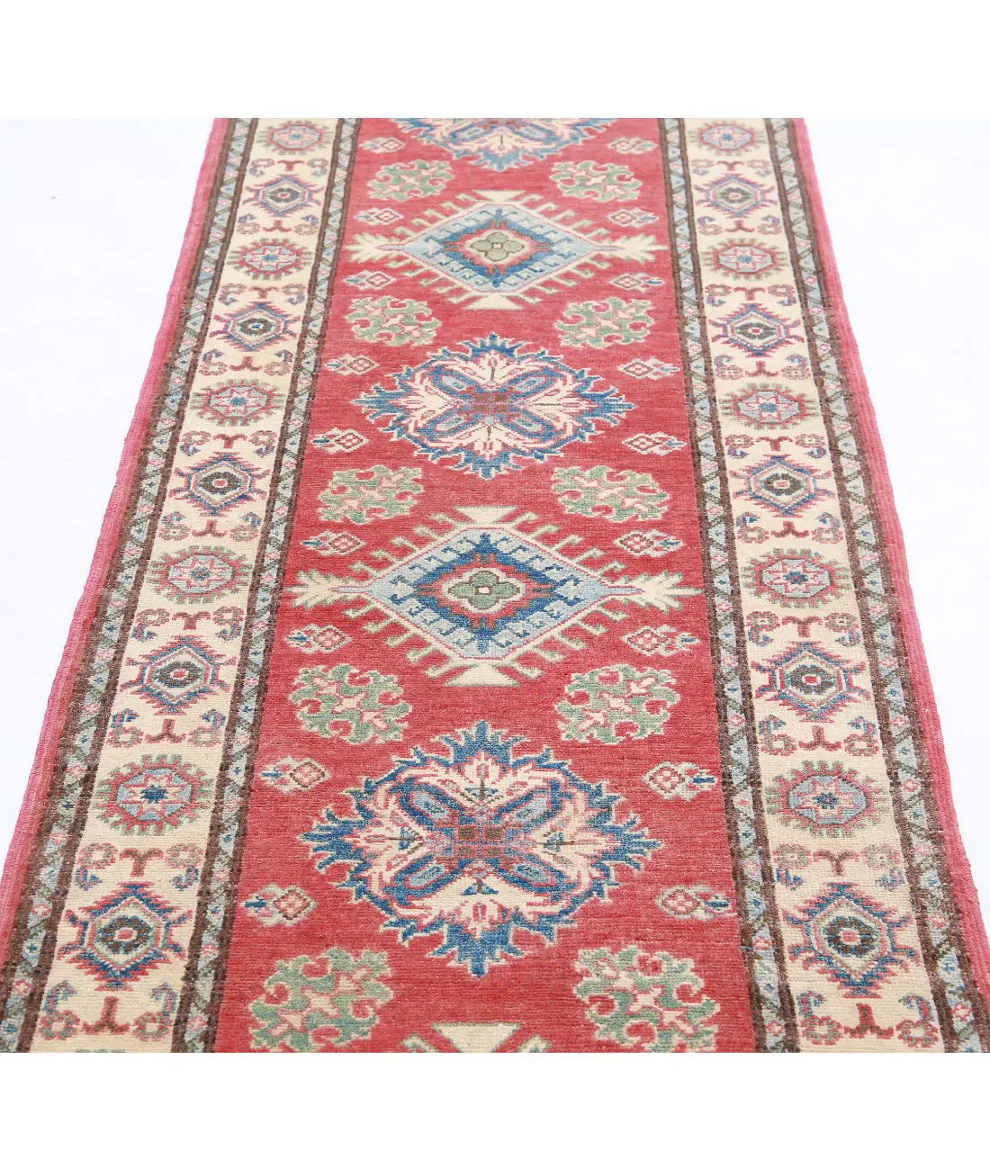 Hand Knotted Tribal Kazak Wool Rug - 2'7'' x 9'7''