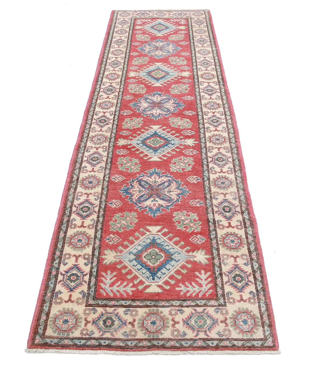 Hand Knotted Tribal Kazak Wool Rug - 2'7'' x 9'7''