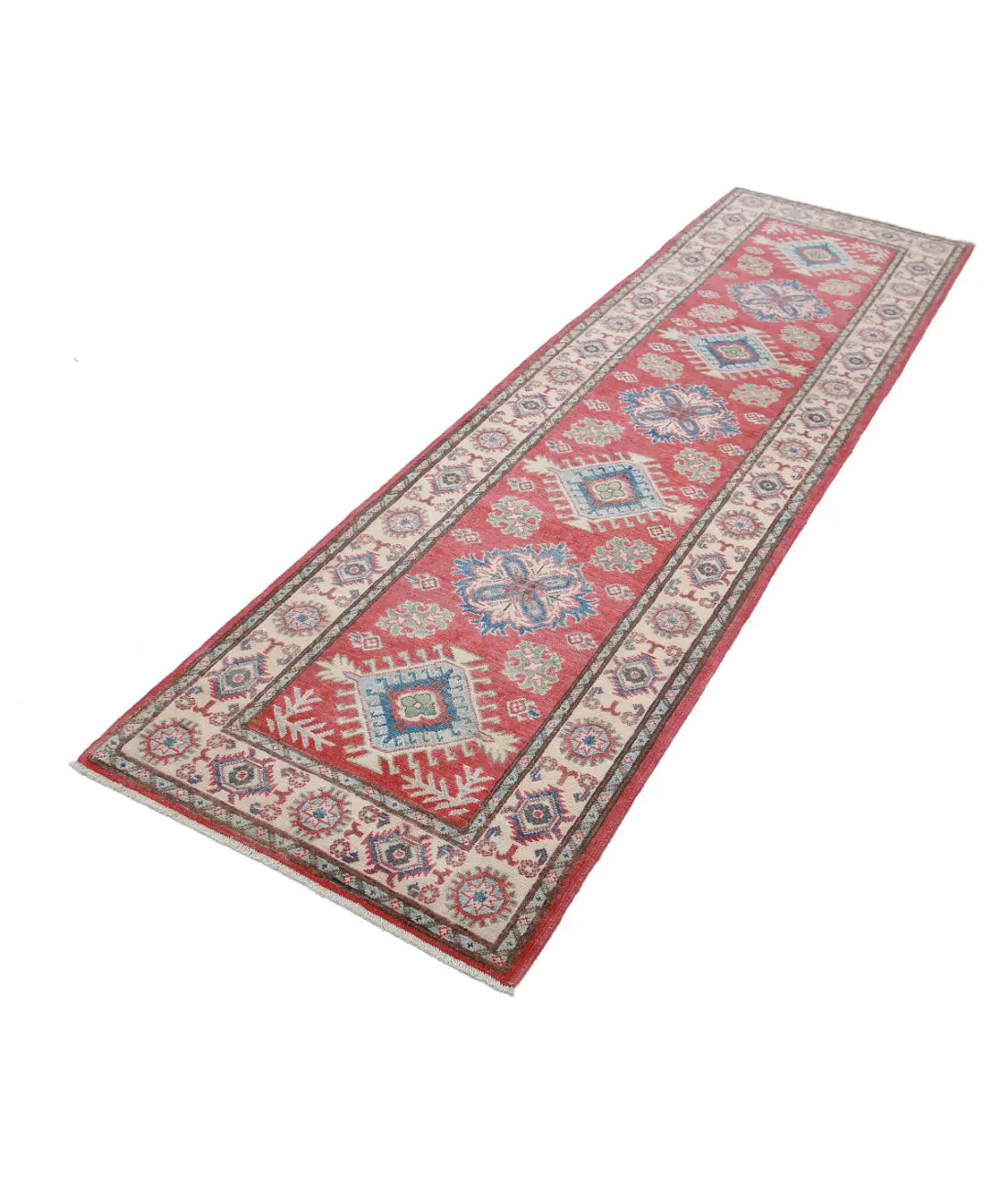 Hand Knotted Tribal Kazak Wool Rug - 2'7'' x 9'7''