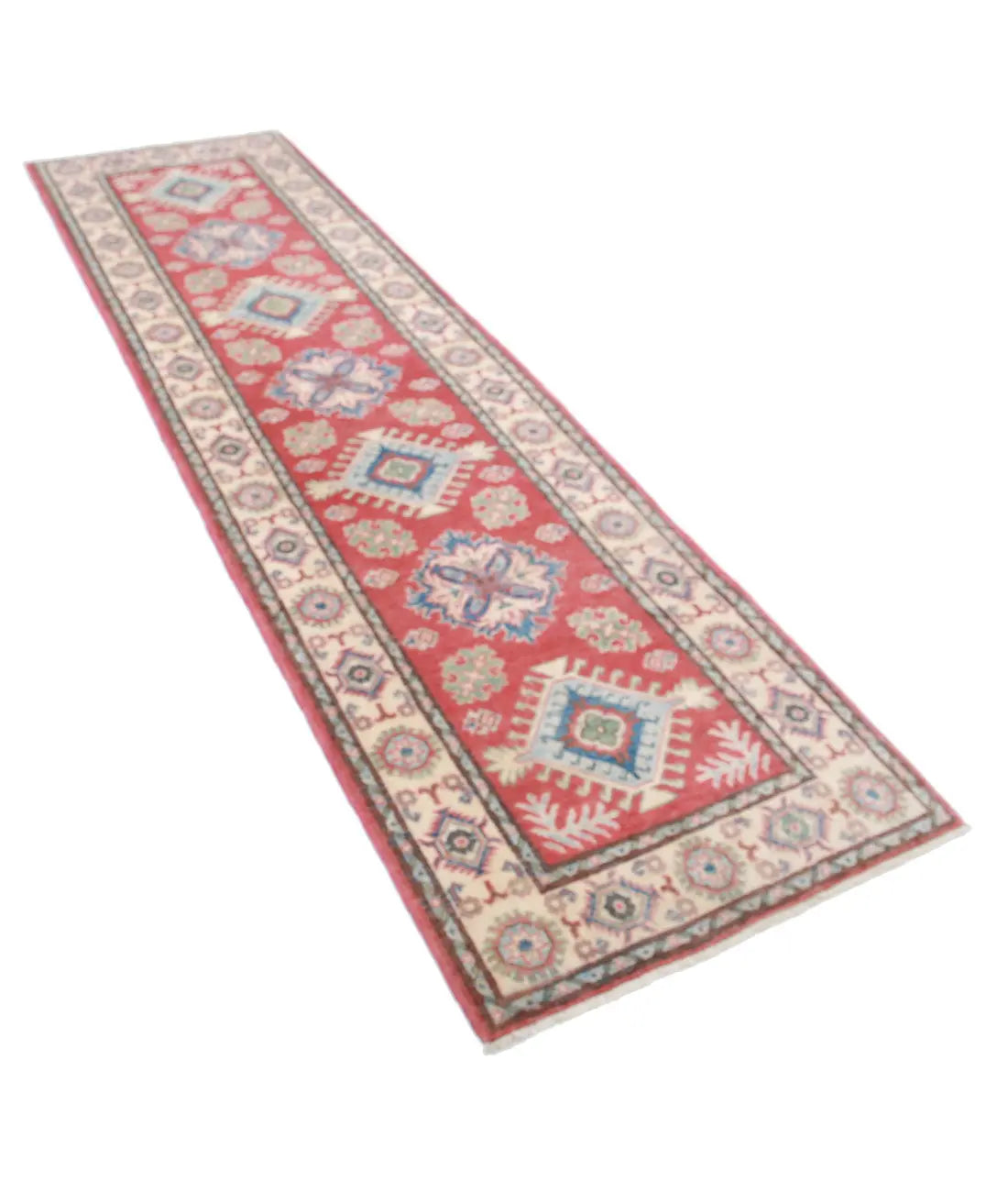 Hand Knotted Tribal Kazak Wool Rug - 2'7'' x 9'7''