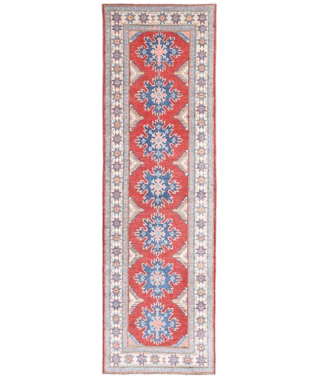 Hand Knotted Tribal Kazak Wool Rug - 2&#39;7&#39;&#39; x 9&#39;8&#39;&#39;