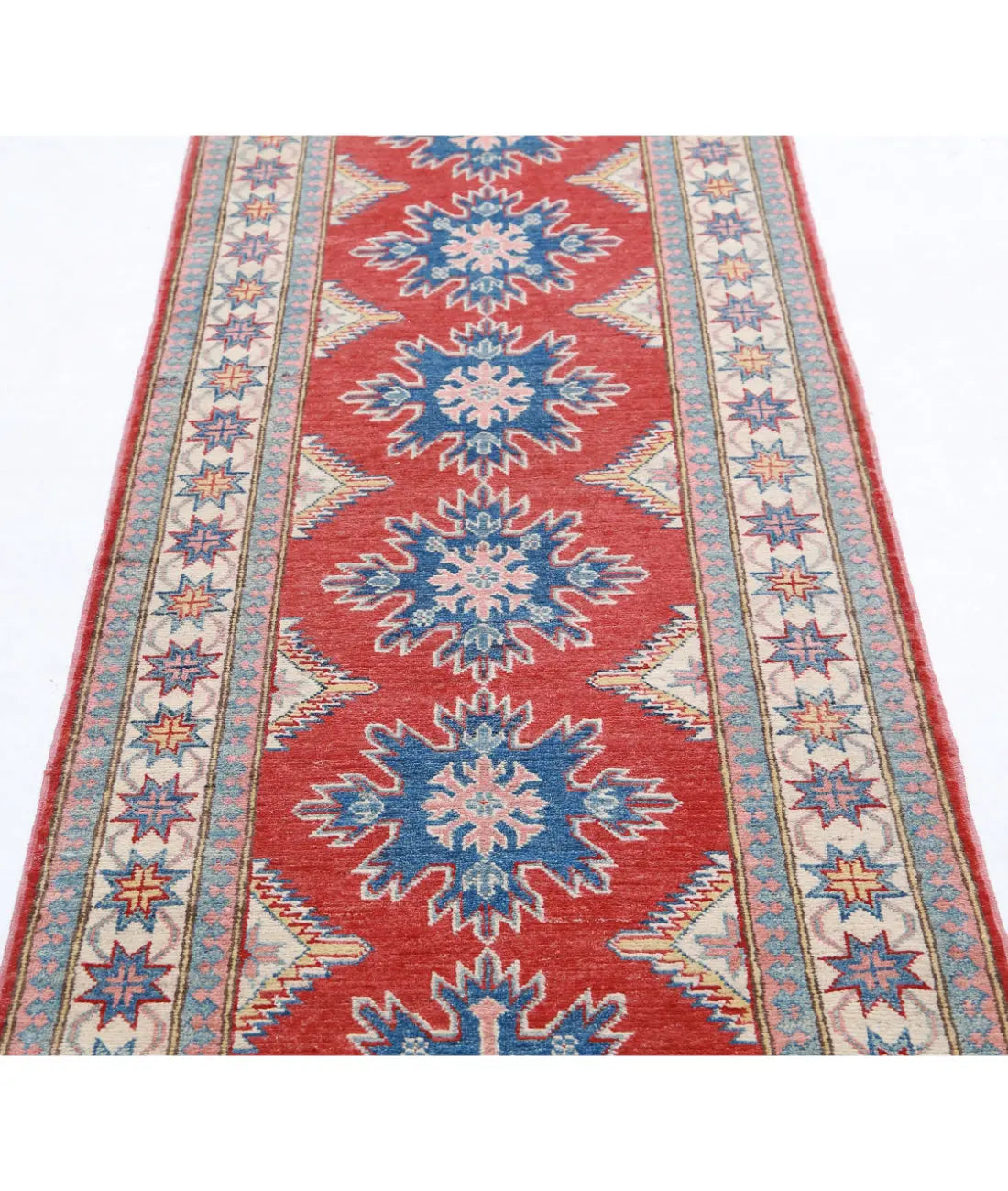 Hand Knotted Tribal Kazak Wool Rug - 2'7'' x 9'8''