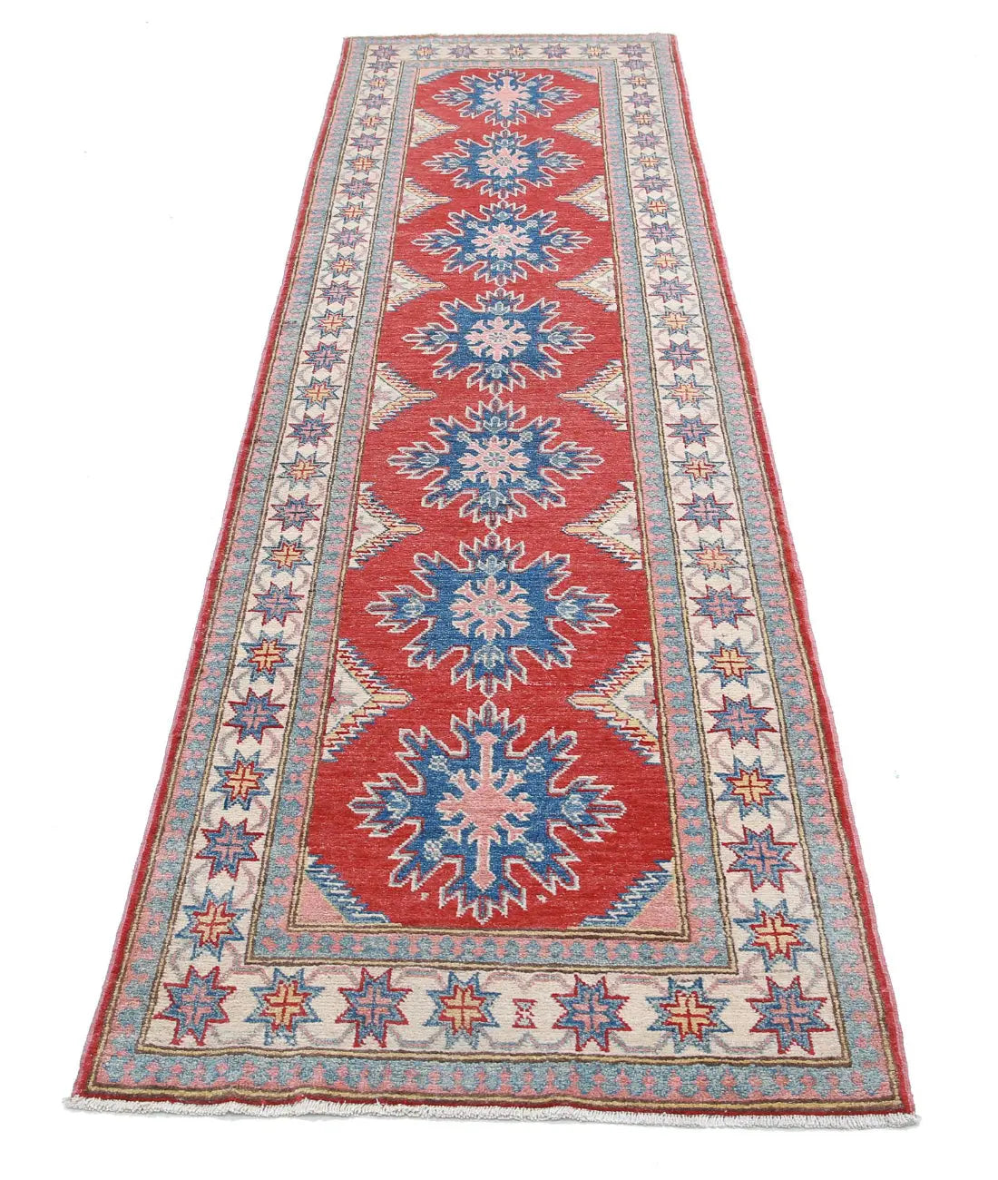 Hand Knotted Tribal Kazak Wool Rug - 2'7'' x 9'8''