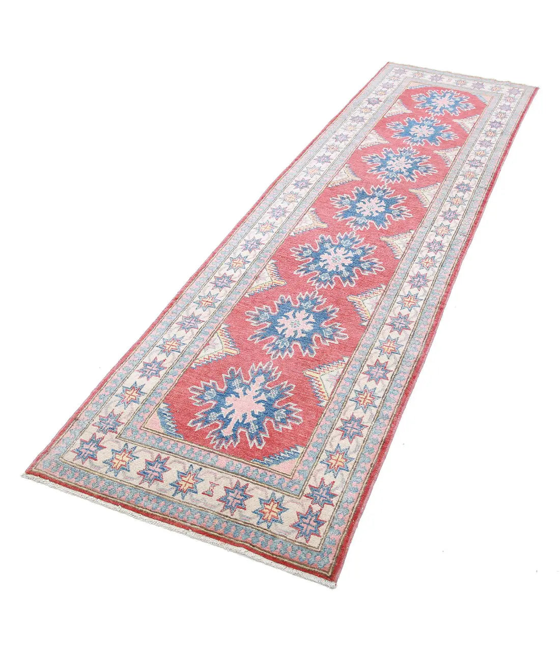 Hand Knotted Tribal Kazak Wool Rug - 2'7'' x 9'8''