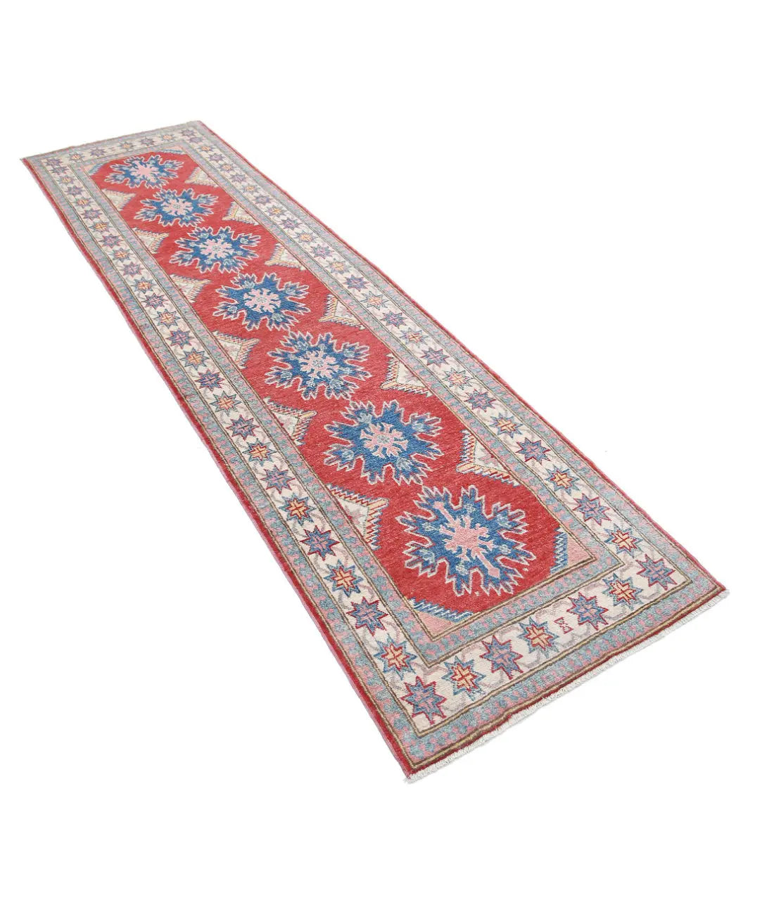 Hand Knotted Tribal Kazak Wool Rug - 2'7'' x 9'8''