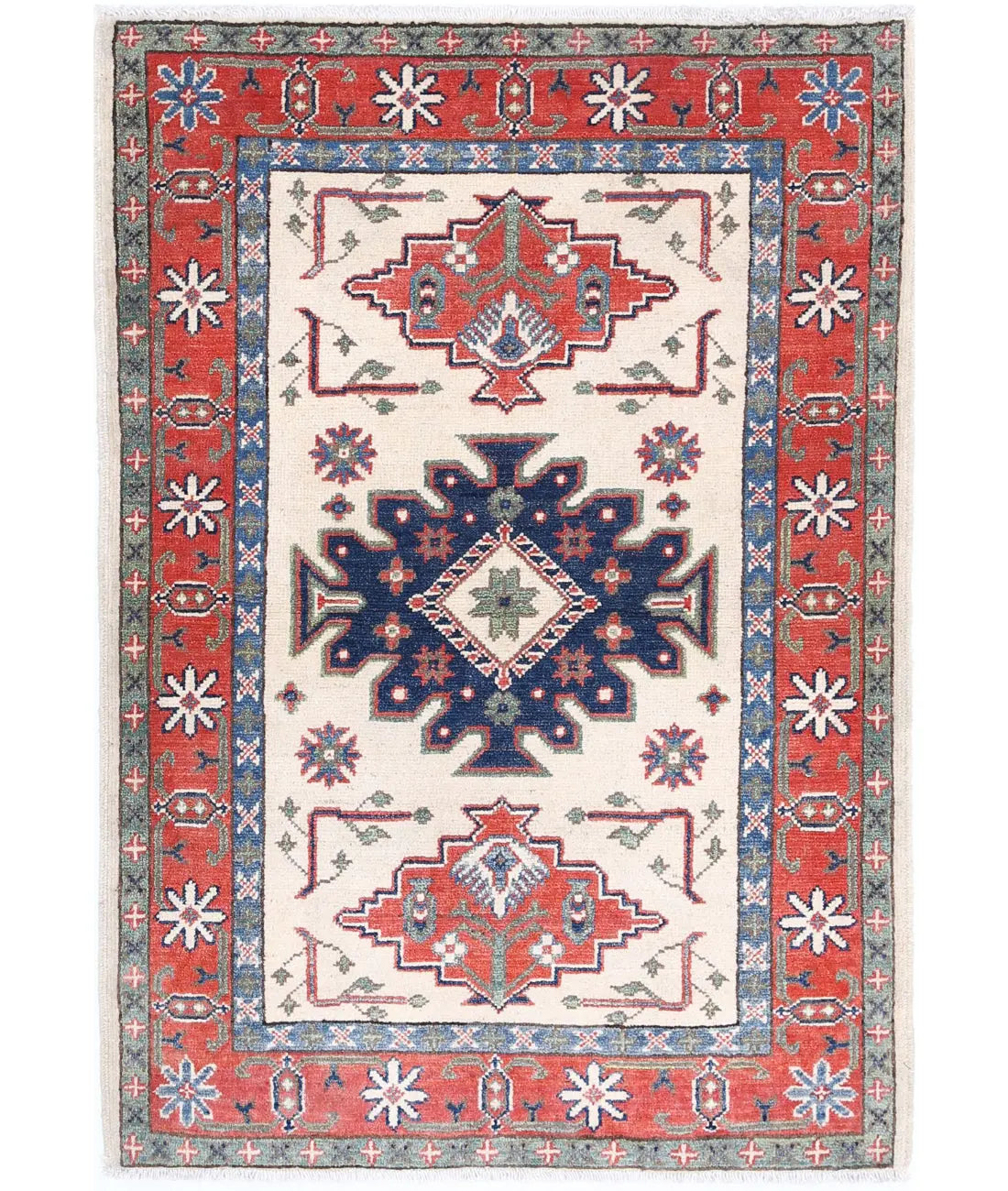 Hand Knotted Tribal Kazak Wool Rug - 2&#39;8&#39;&#39; x 3&#39;11&#39;&#39;