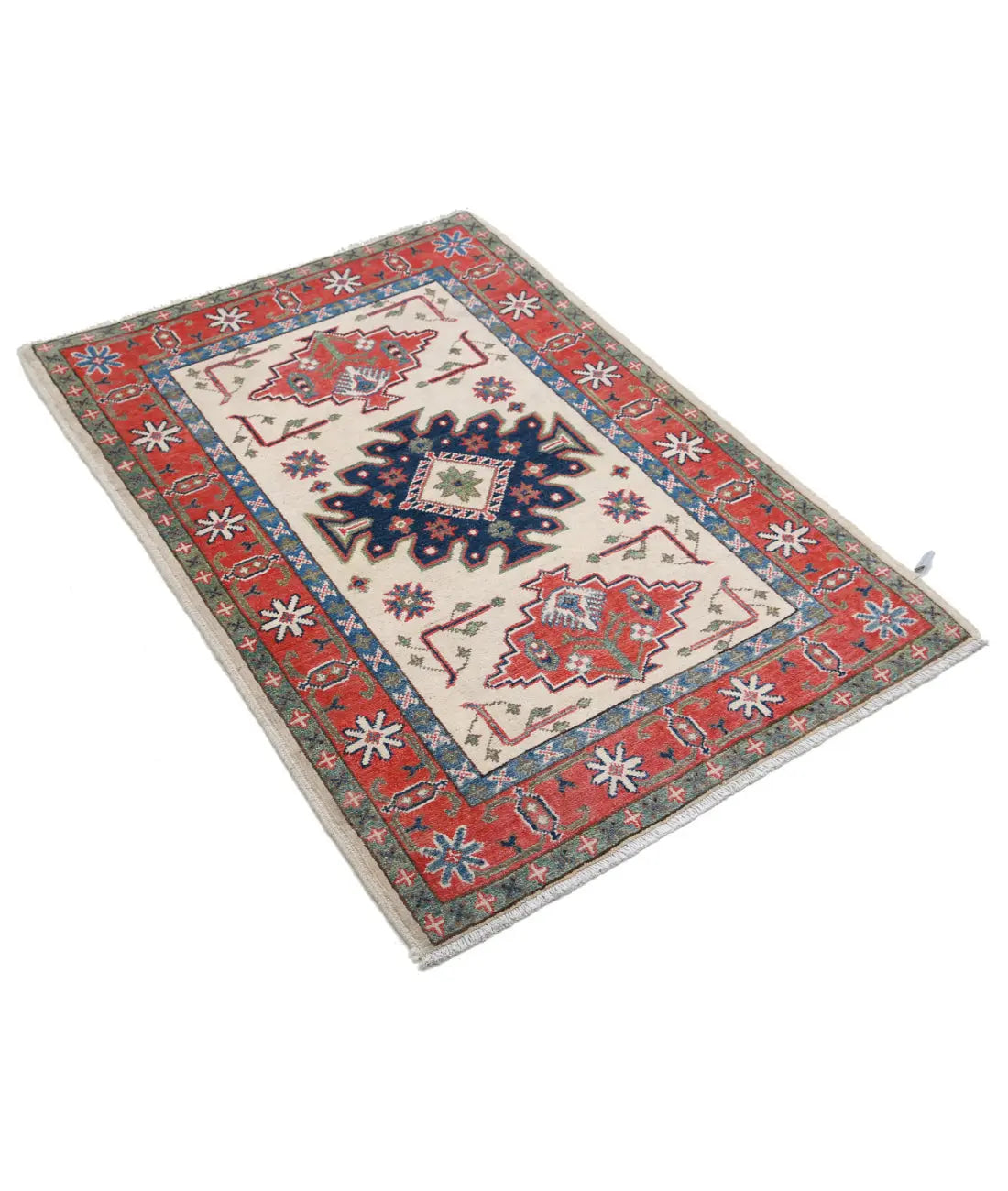 Hand Knotted Tribal Kazak Wool Rug - 2'8'' x 3'11''