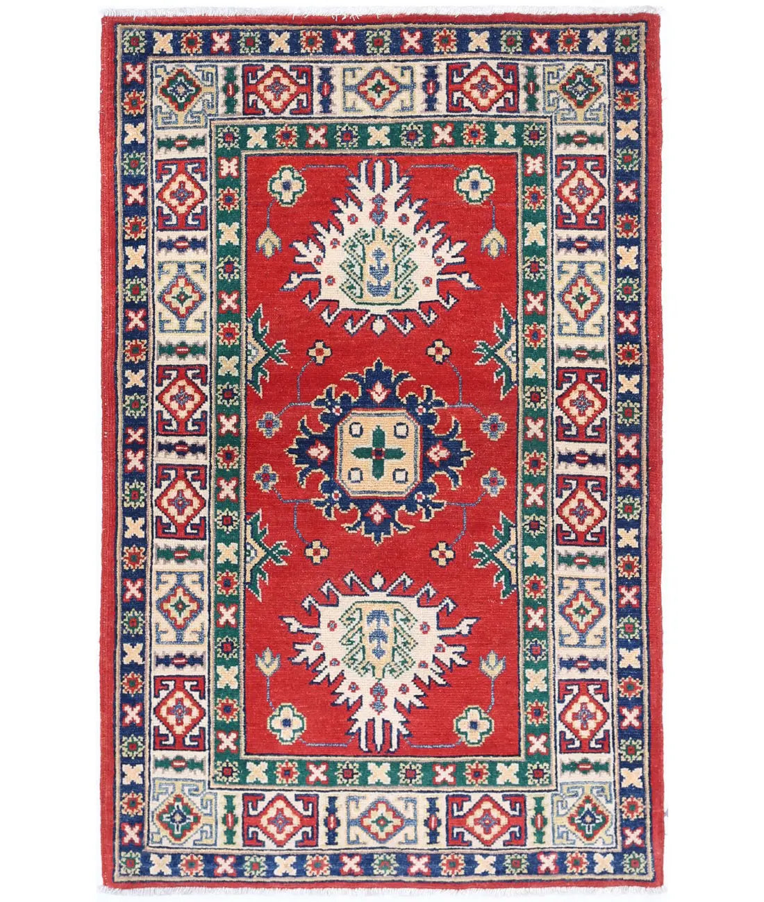 Hand Knotted Tribal Kazak Wool Rug - 2'8'' x 4'2''