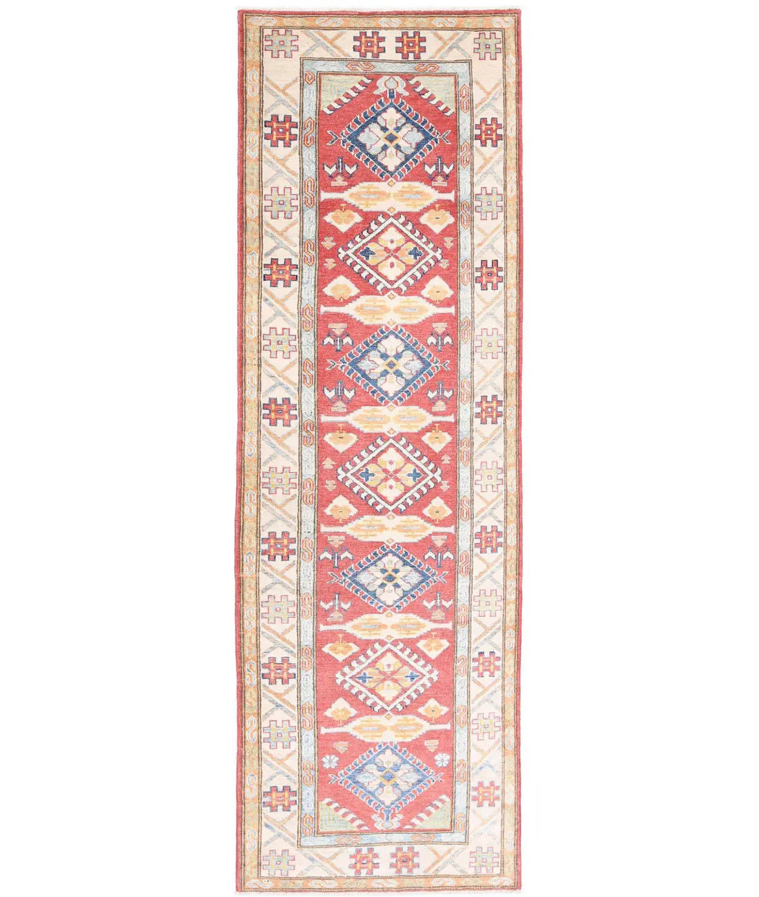 Hand Knotted Tribal Kazak Wool Rug - 2&#39;8&#39;&#39; x 8&#39;10&#39;&#39;